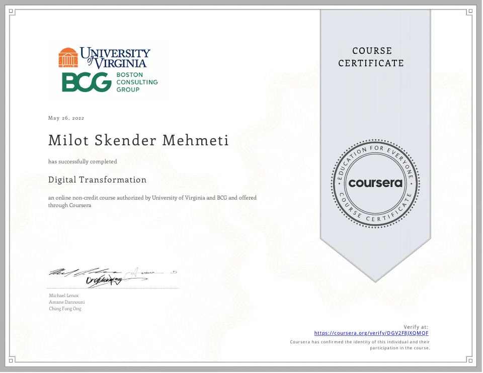 Original course certificate: Digital Transformation